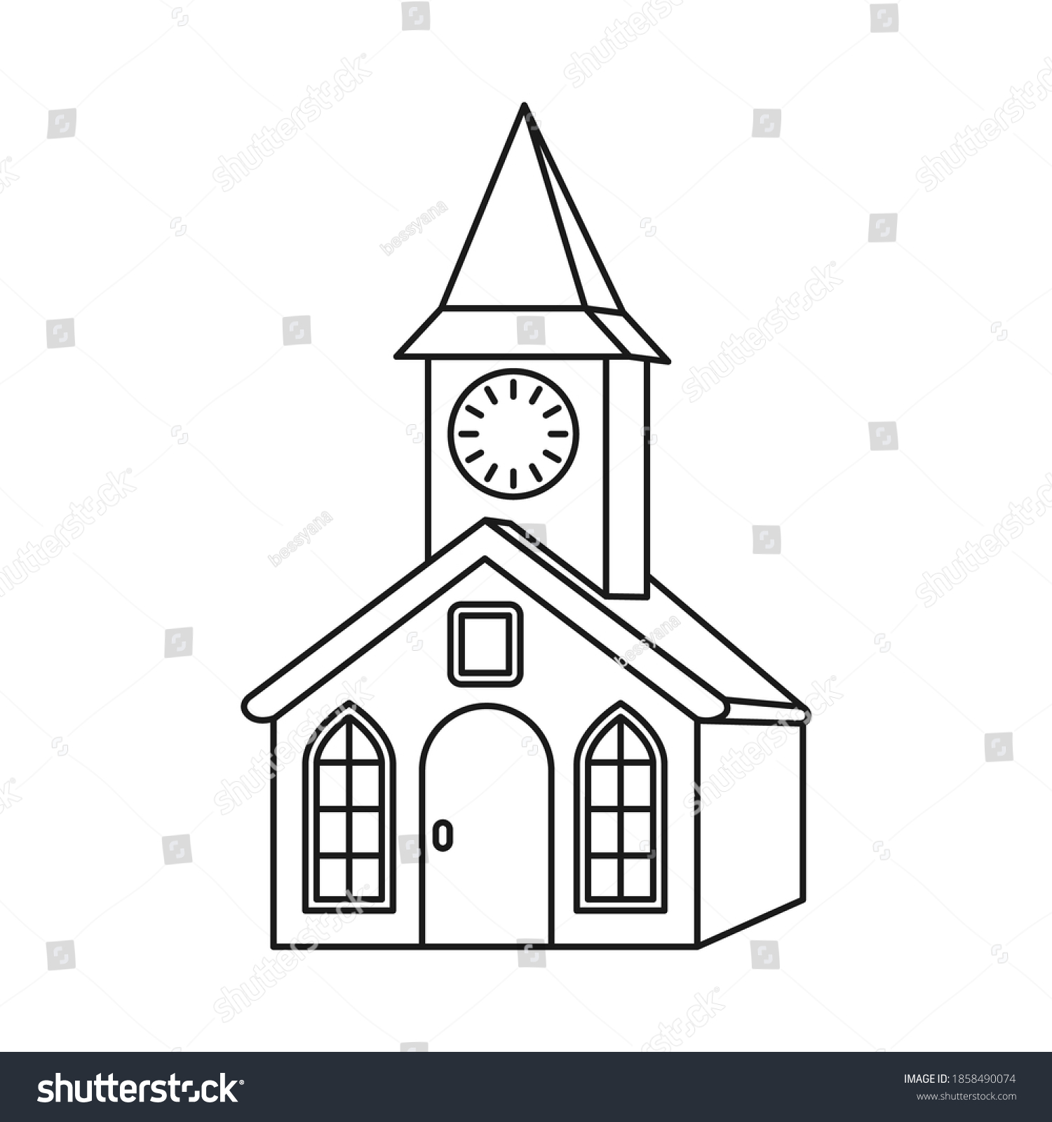 Line Art Black White Clock Tower Stock Vector (Royalty Free) 1858490074 ...