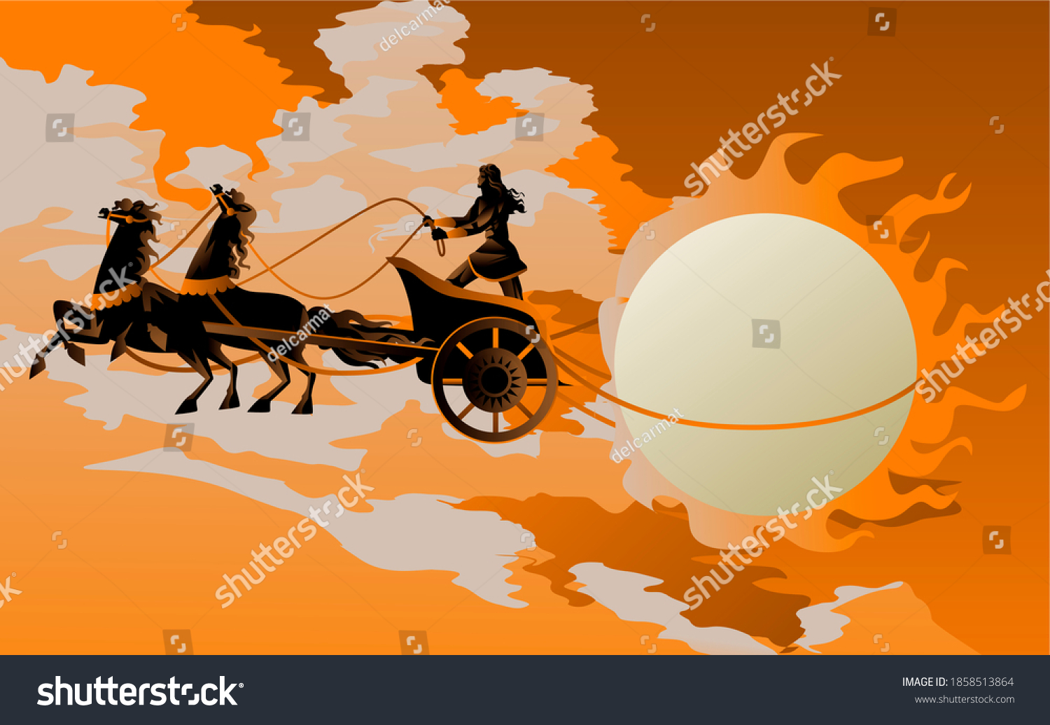 Greek Mythology Apollo Chariot Sun Stock Illustration 1858513864