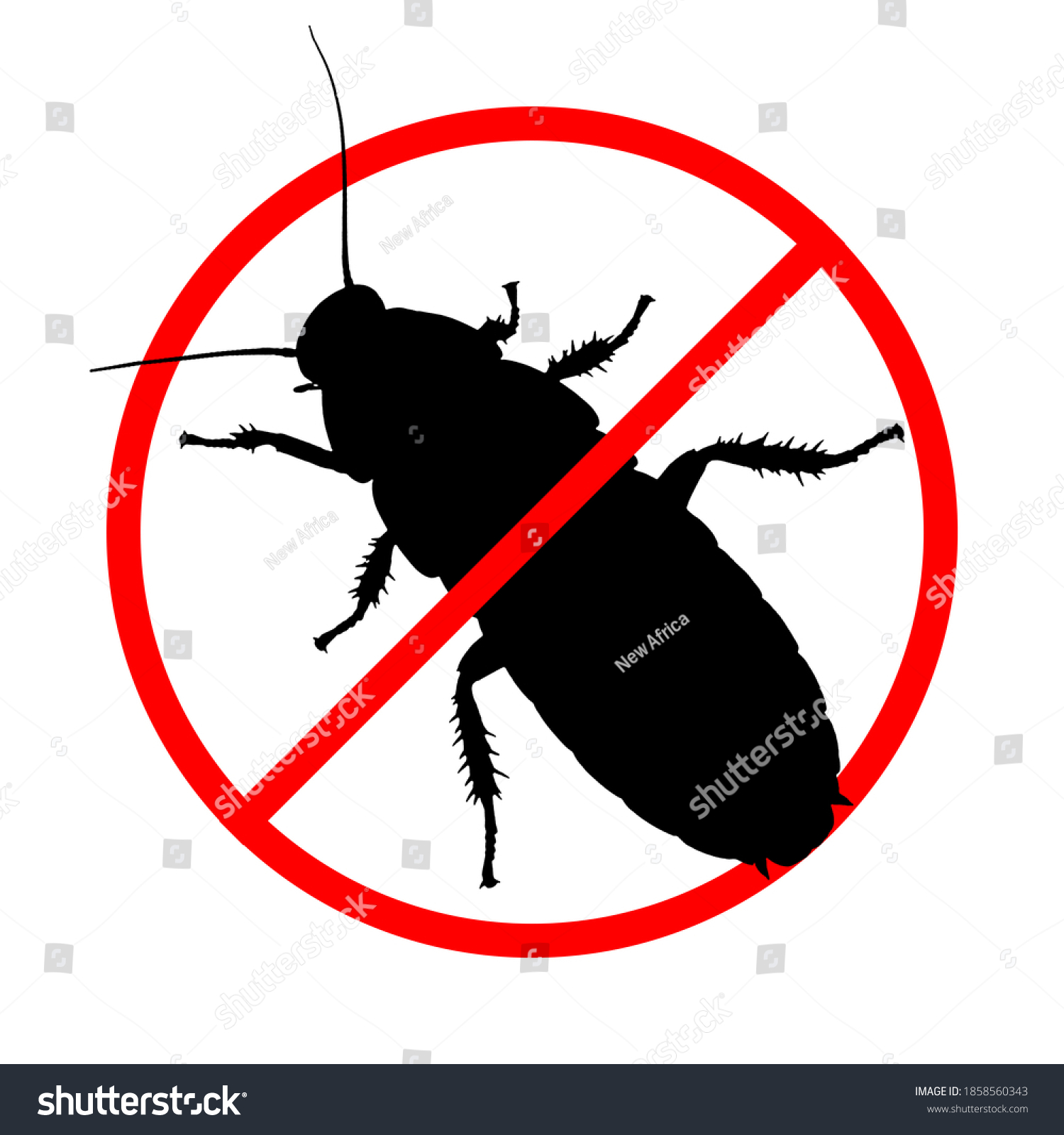 Cockroach Silhouette Red Prohibition Sign On Stock Illustration ...