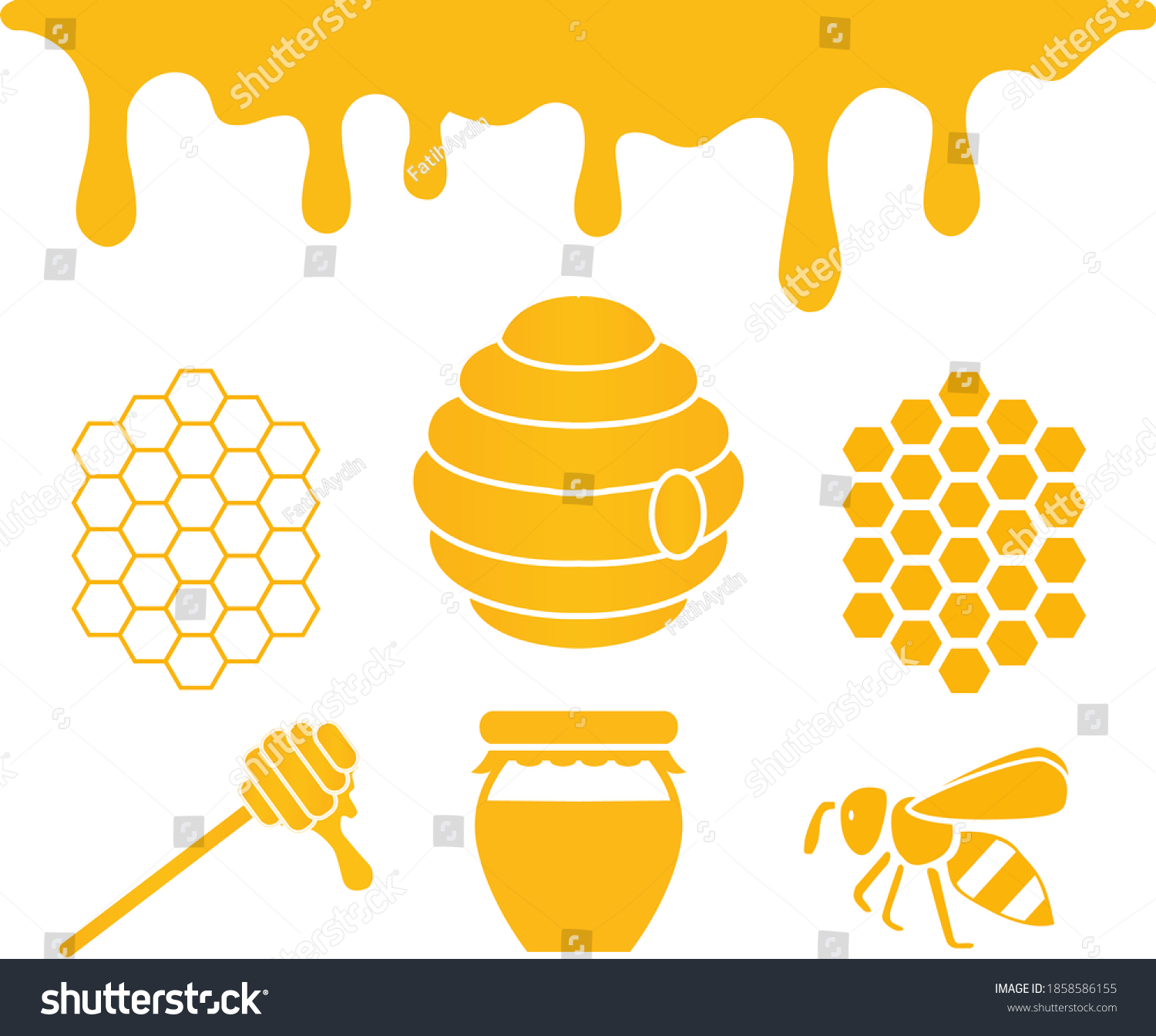 Honey Bee Icons Vector Illustrations Stock Vector (Royalty Free) 1858586155...