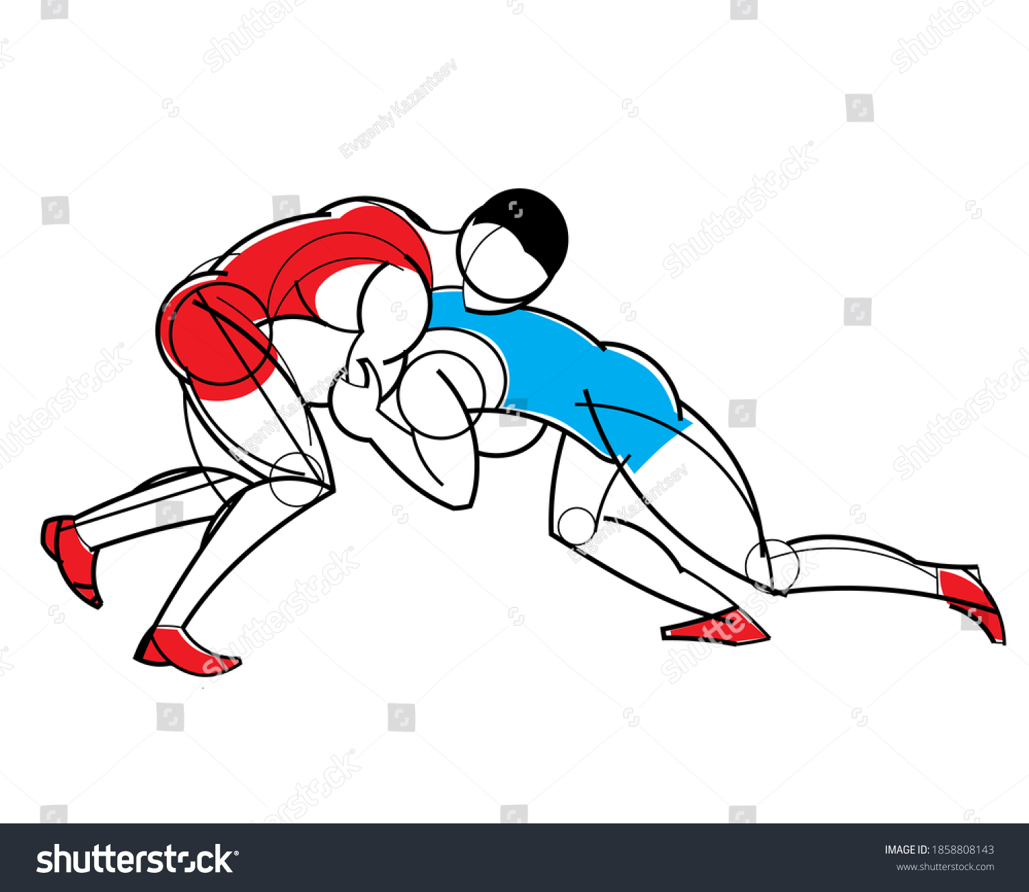 Freestyle Wrestling Stylized Athletes Fighting Linear Stock Vector ...