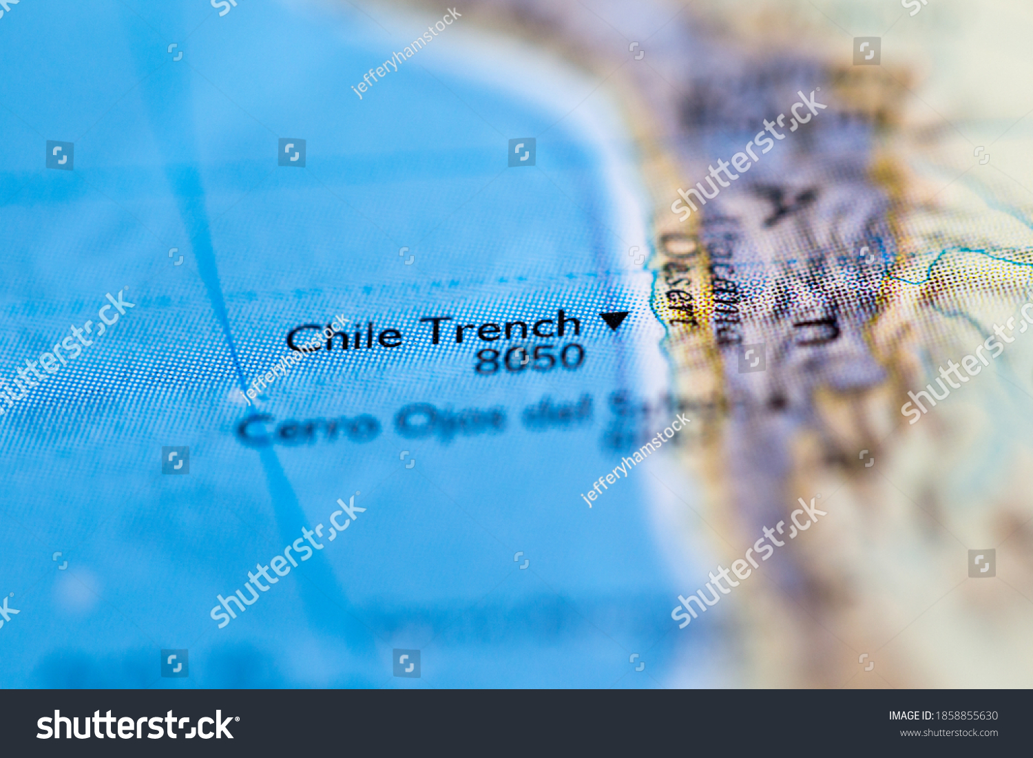 1 Chile Trench Map Images Stock Photos Vectors Shutterstock   Stock Photo Shallow Depth Of Field Focus On Geographical Map Location Of Chile Trench Off Coast Of Chile 1858855630 