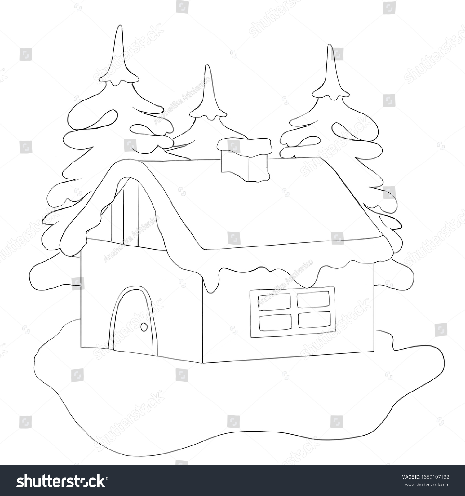 Coloring Kids Winter Landscape Stock Illustration 1859107132 | Shutterstock