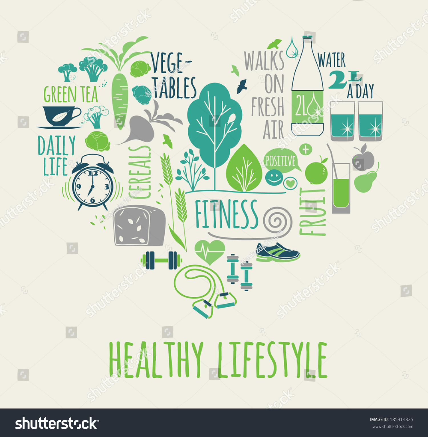 Healthy Lifestyle Icons Set Shape Heart Stock Vector (Royalty Free ...