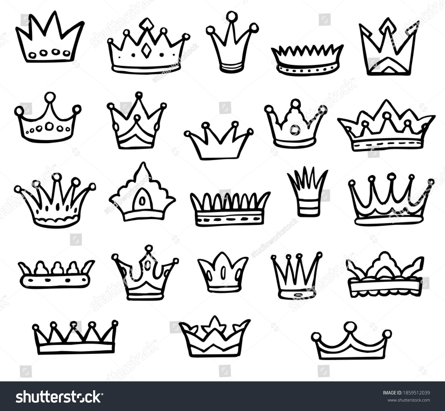 Doodle Crown Blackandwhite Doodle Queen King Stock Illustration ...