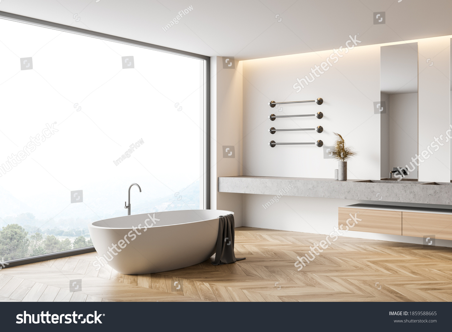 Corner Modern Bathroom White Walls Wooden Stock Illustration 1859588665 ...