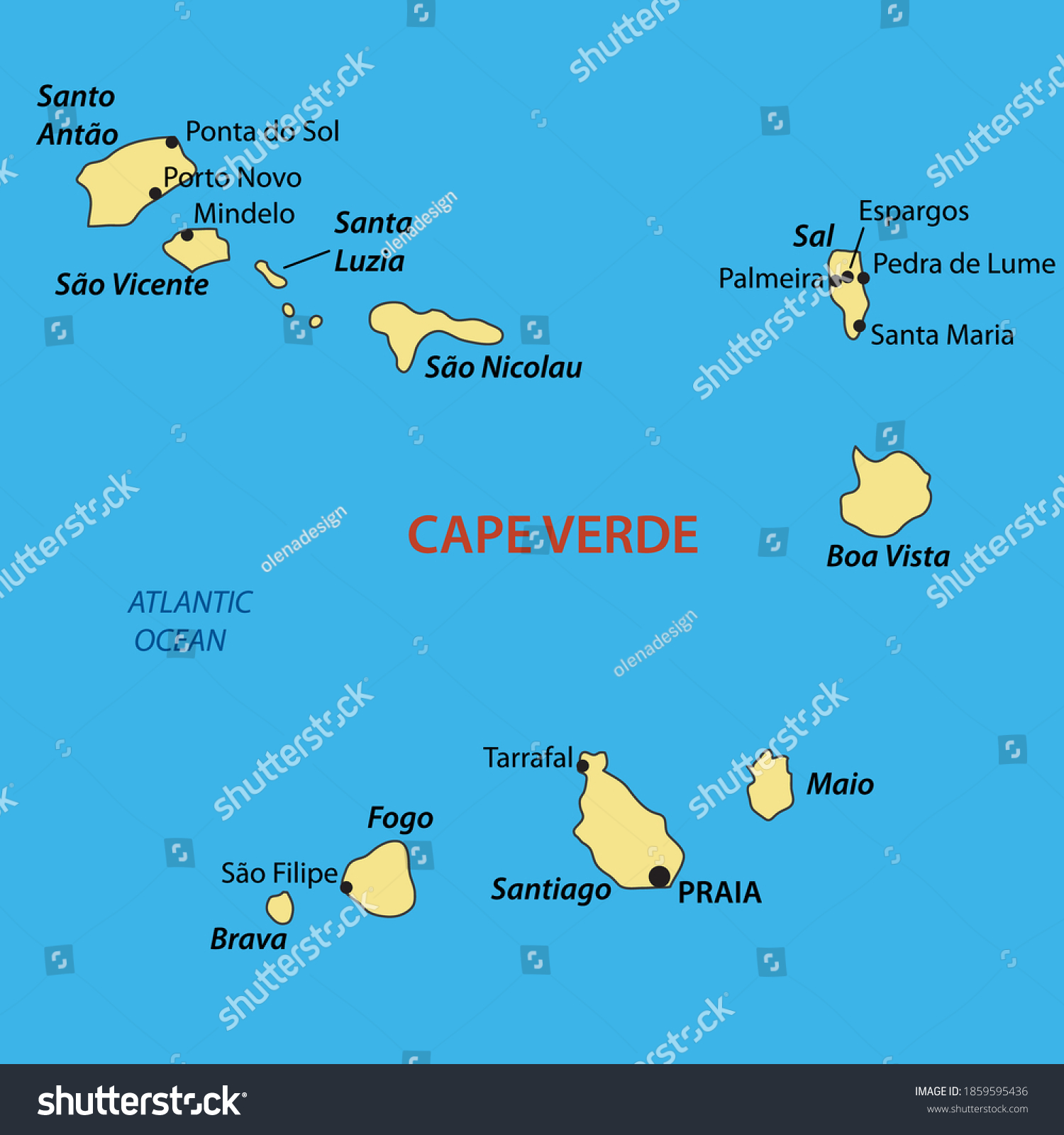 Republic Cabo Verde Vector Map Stock Vector (Royalty Free) 1859595436 ...