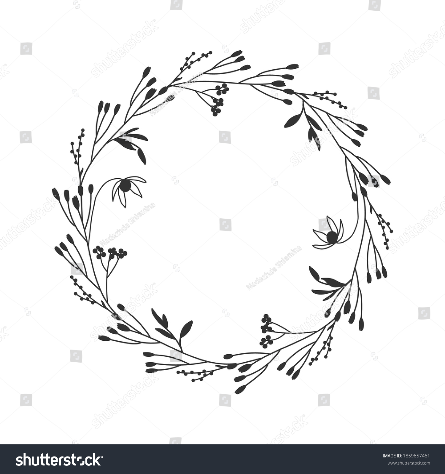 Hand Drawn Floral Oval Frame Wreath Stock Vector Royalty Free 1859657461 Shutterstock