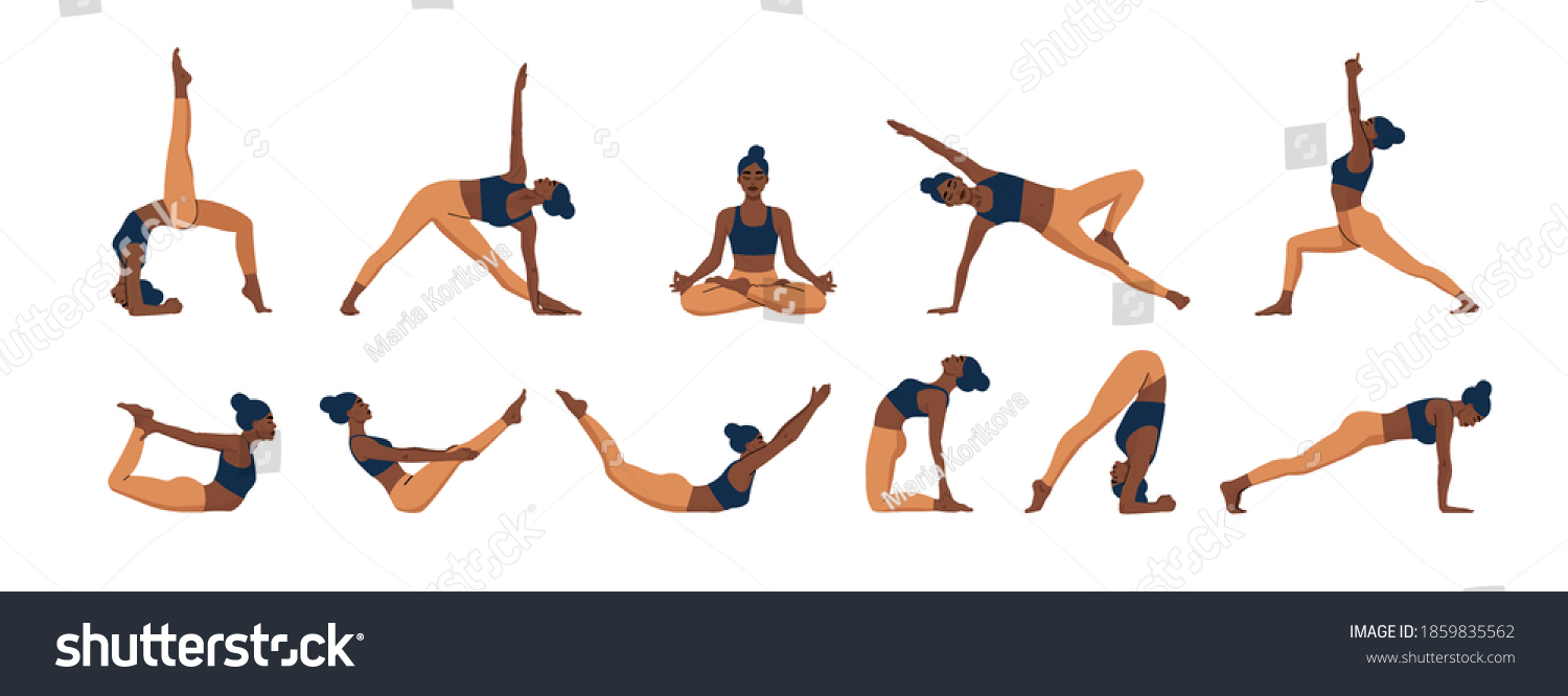 Yoga Poses Set Woman Practicing Meditation Stock Vector (Royalty Free ...