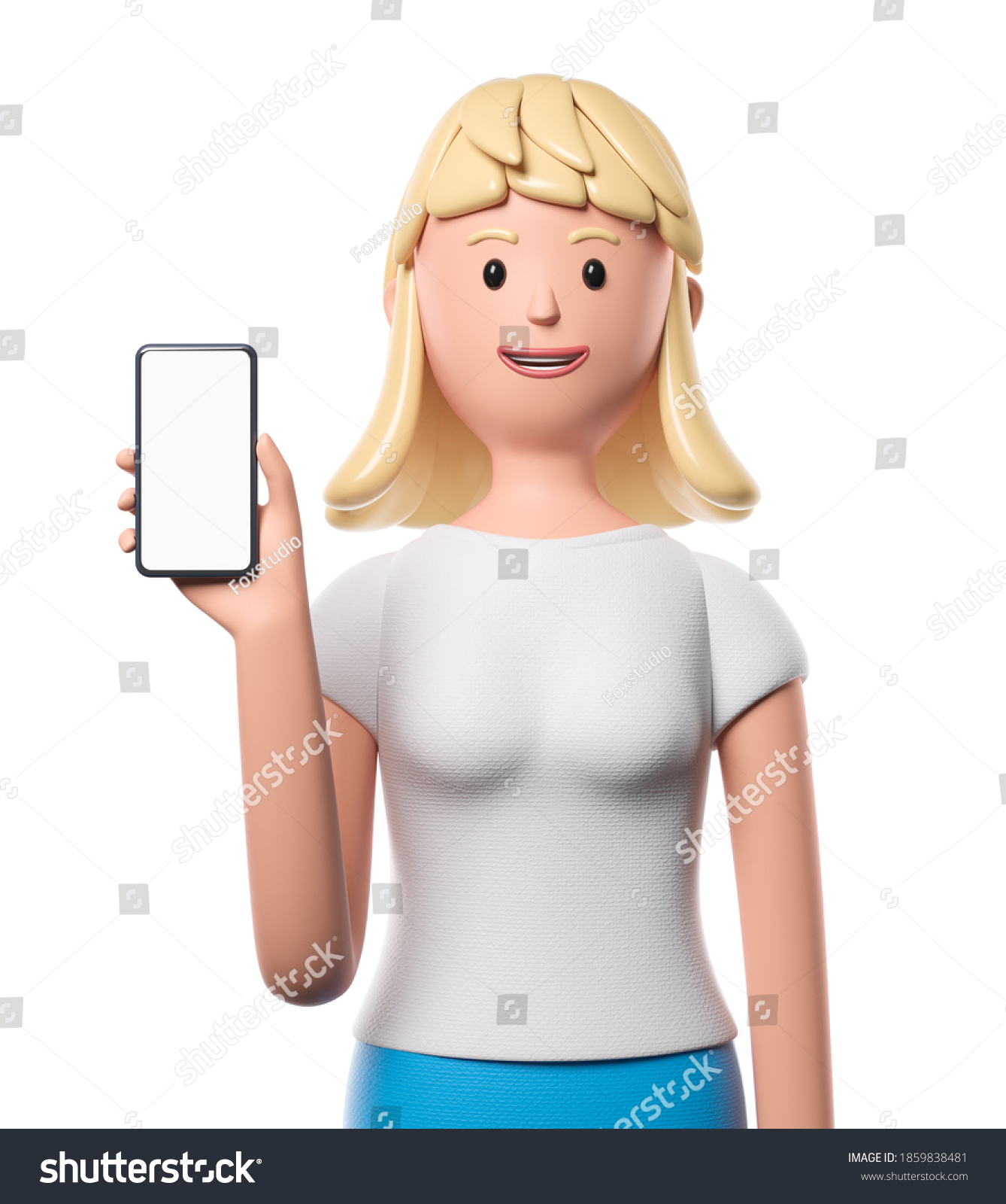 Cartoon Blonde Woman White Tshirt Show Stock Illustration 1859838481