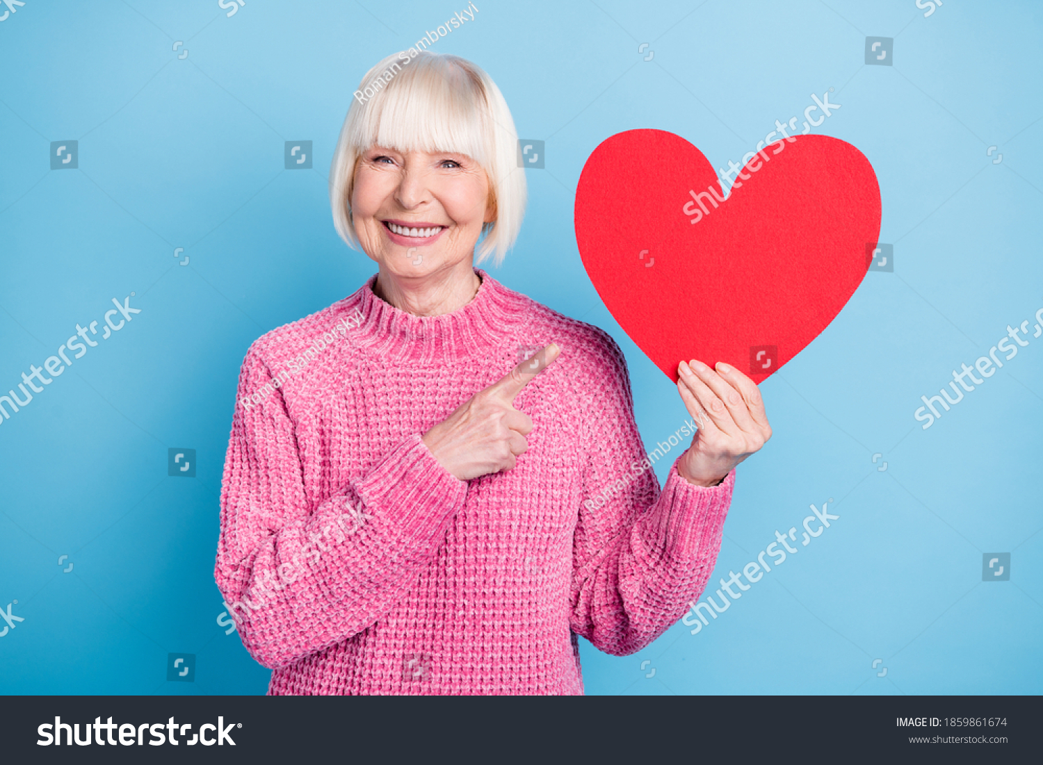 Photo Portrait Old Woman Pointing Finger Stock Photo 1859861674 ...