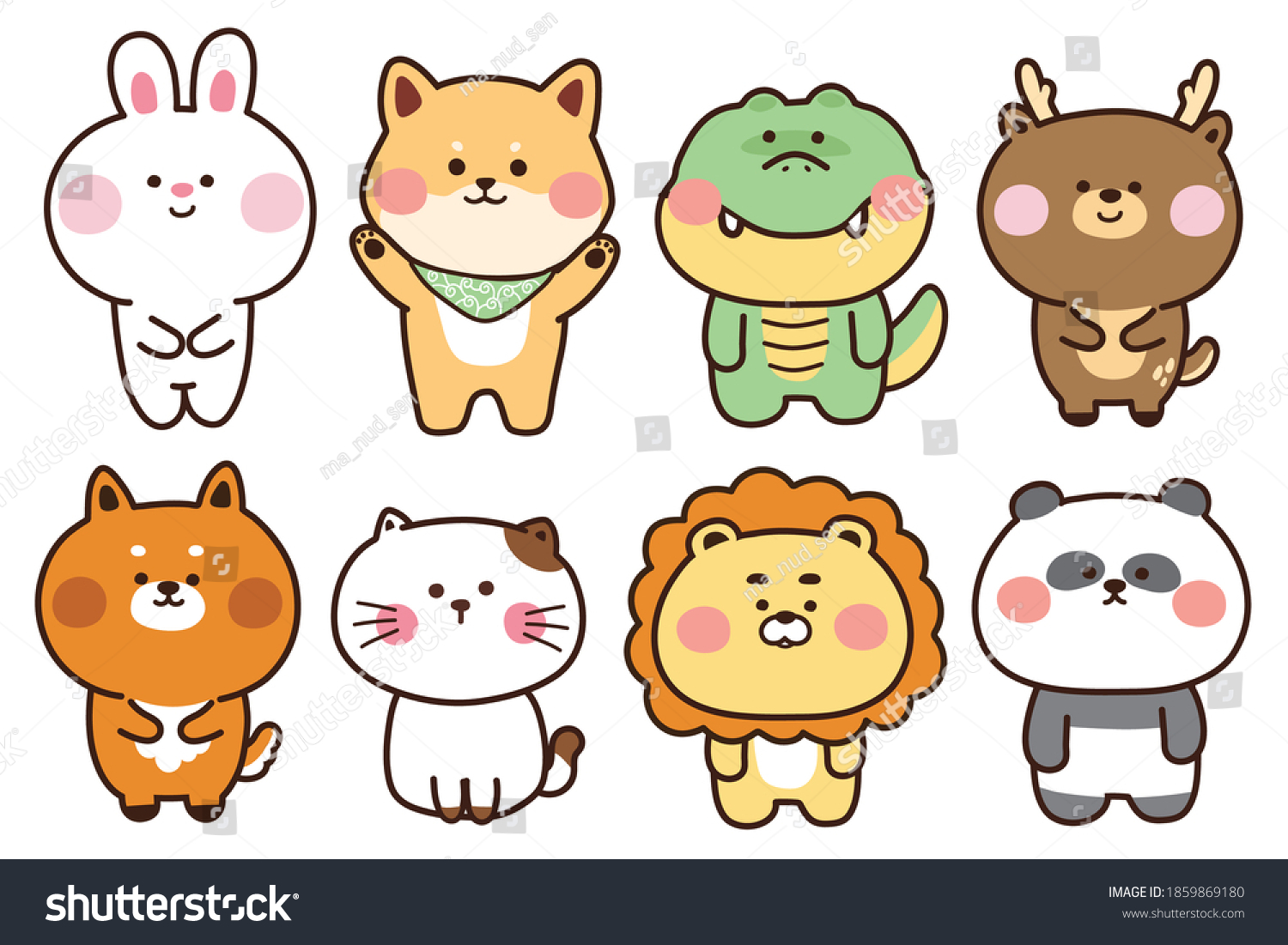 Set Cute Animals On White Backgroundhand Stock Vector (Royalty Free ...