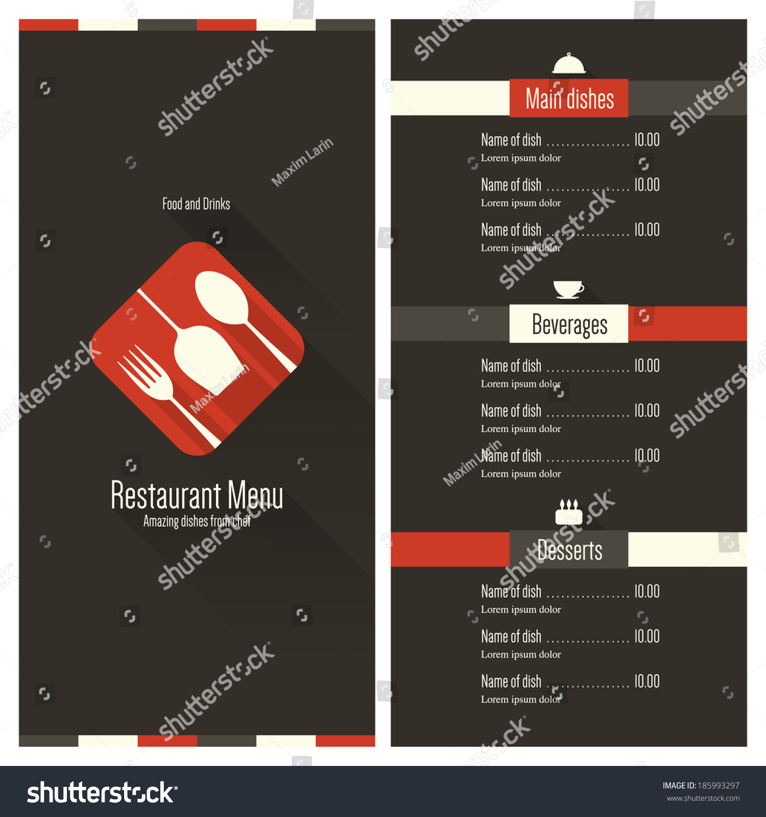 Restaurant Menu Flat Design Stock Vector (Royalty Free) 185993297 ...