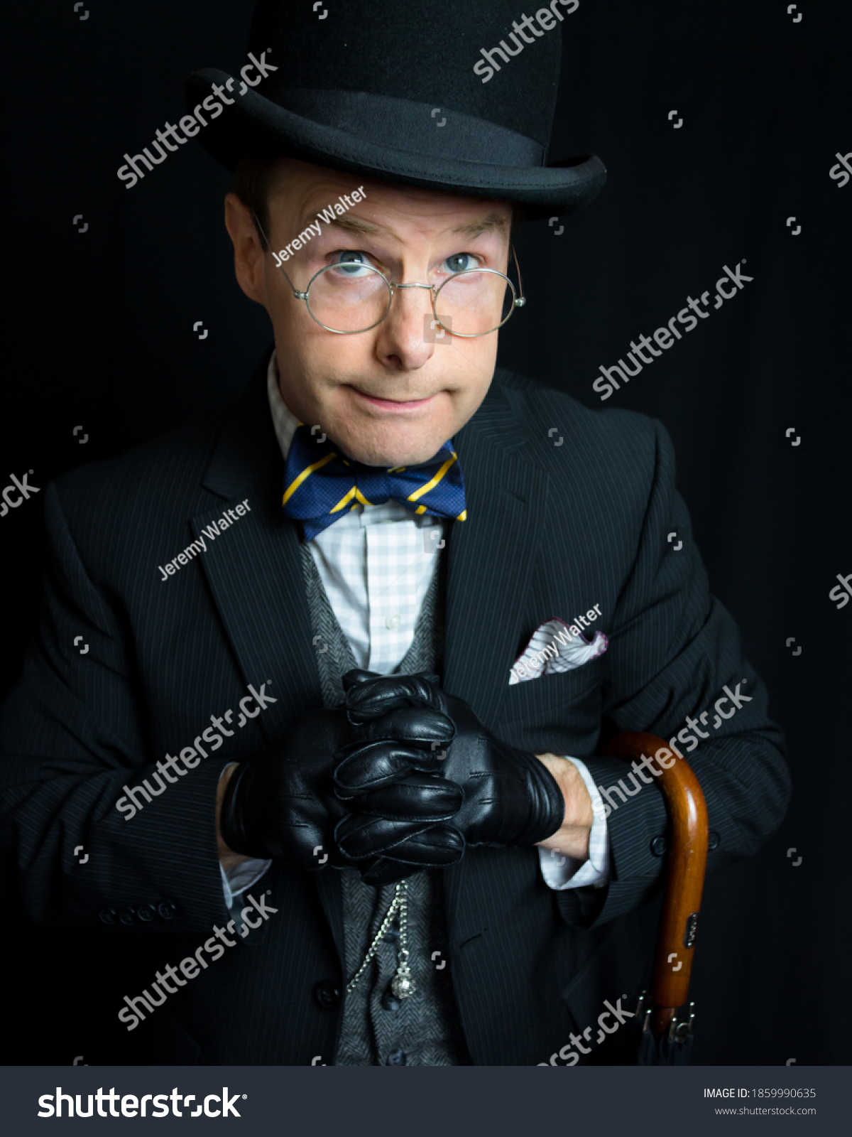 Portrait Man Dark Suit Bowler Hat Stock Photo 1859990635 | Shutterstock