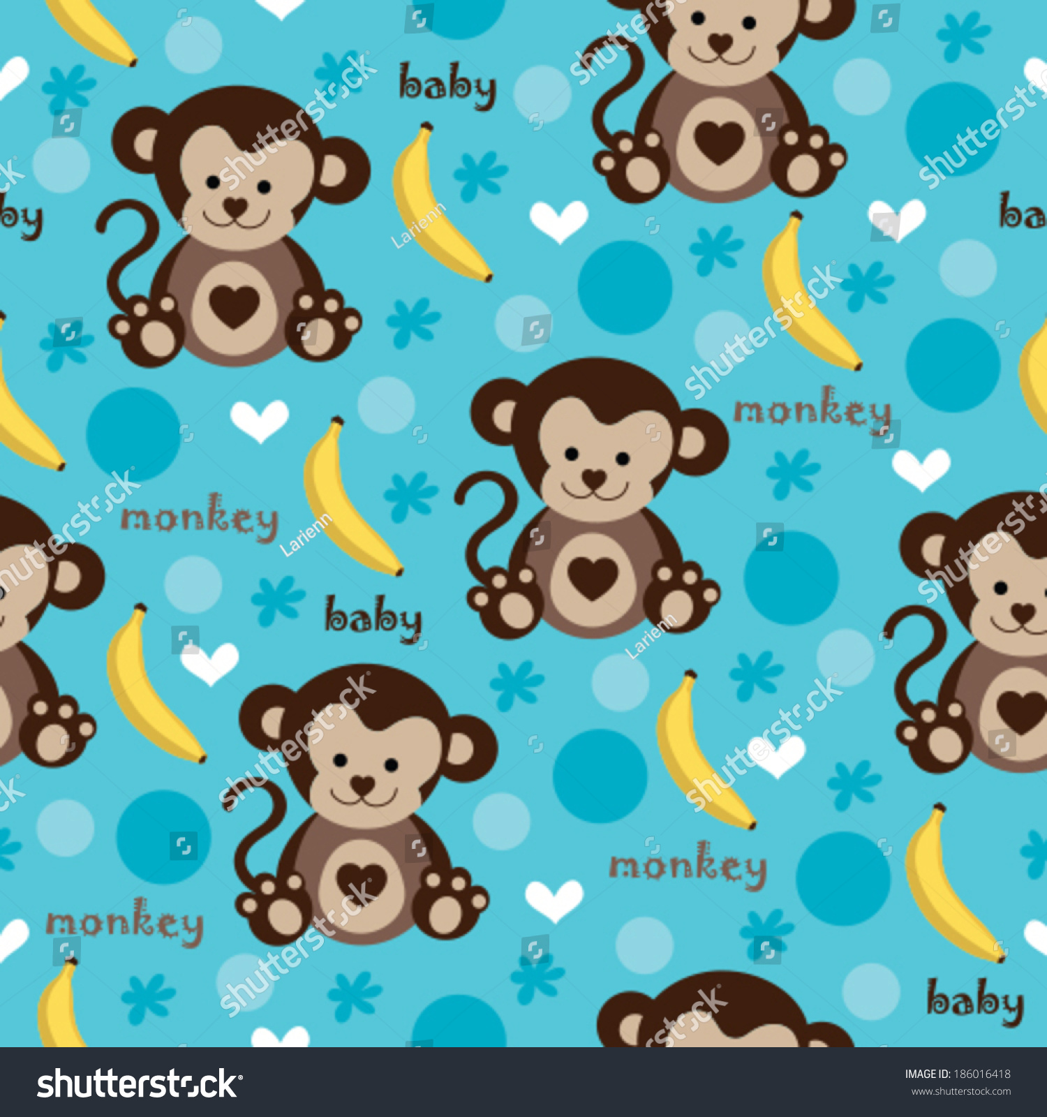 Seamless Adorable Baby Monkey Banana Pattern Stock Vector (Royalty Free ...