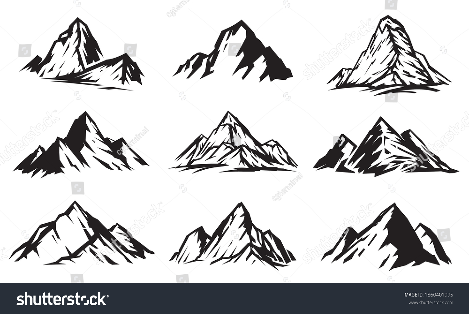 Set Silhouette Mountains Grayscale Sketch Hand Stock Vector (Royalty ...