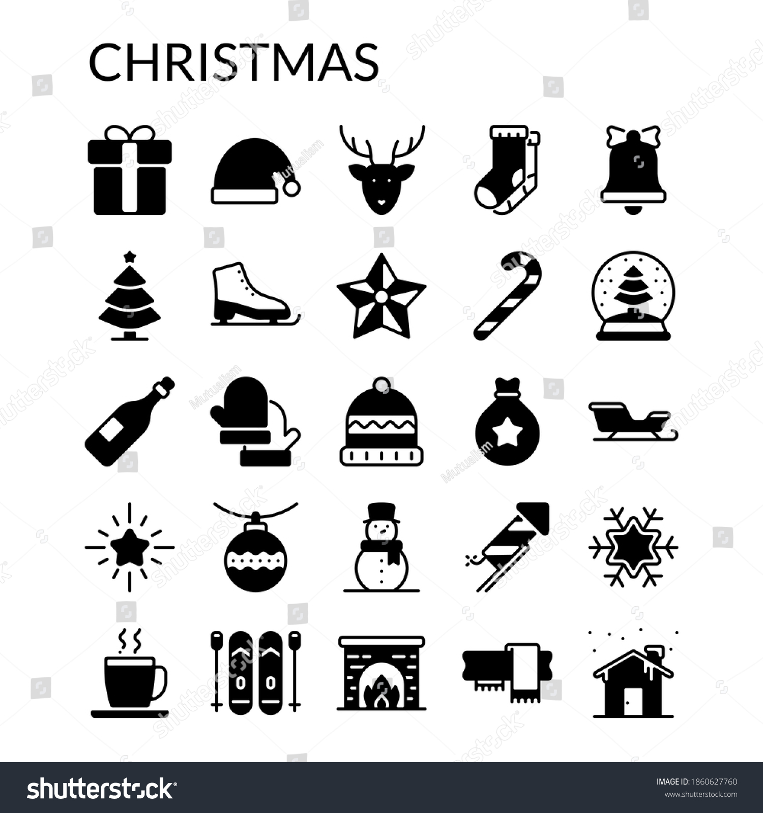 Simple Christmas Icon Set Glyph Style Stock Vector (royalty Free 