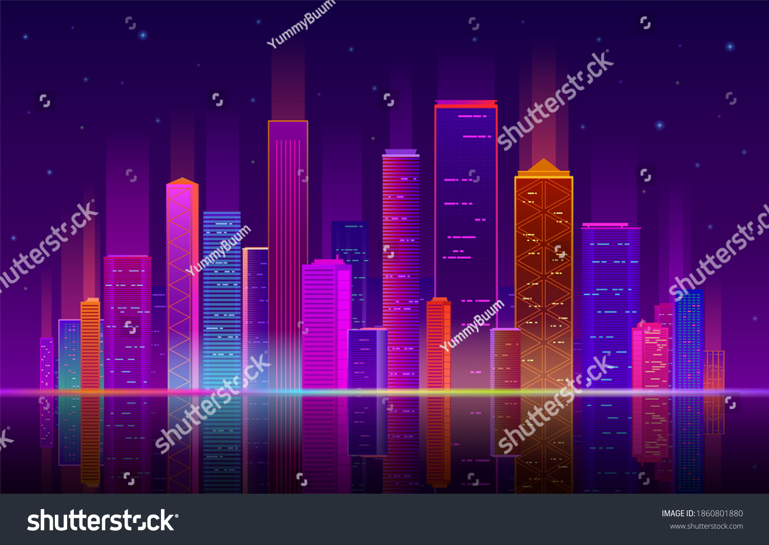 Night City Building Neon Light Future Stock Illustration 1860801880 ...