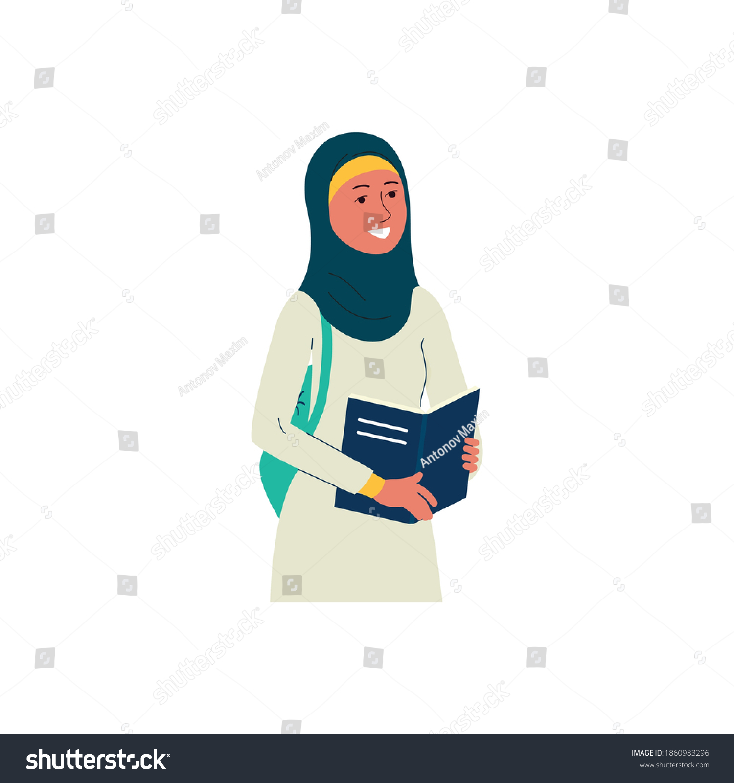 Muslim Girl Student Hijab Backpack Cartoon Stock Vector (Royalty Free ...