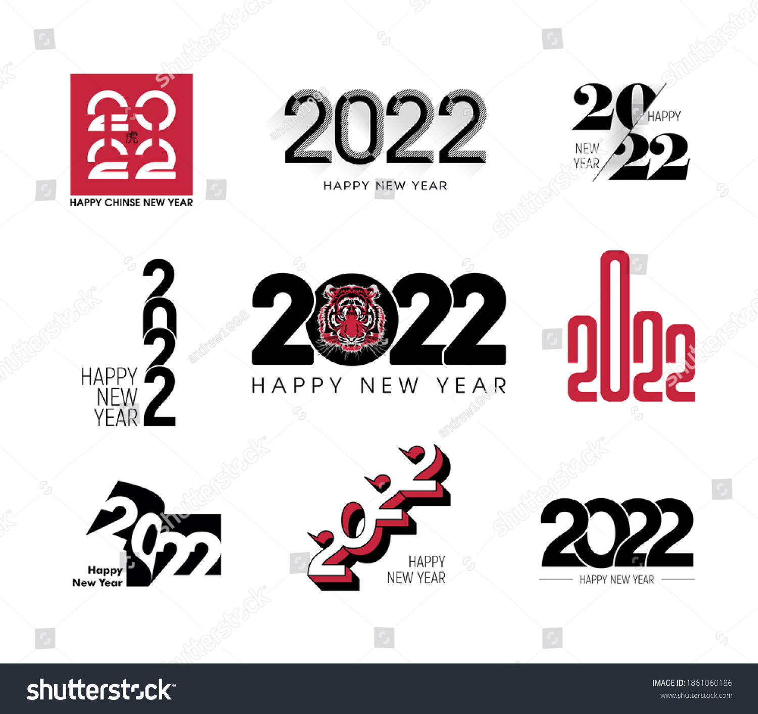 Big Set 2022 Happy New Year Stock Vector (Royalty Free) 1861060186 ...