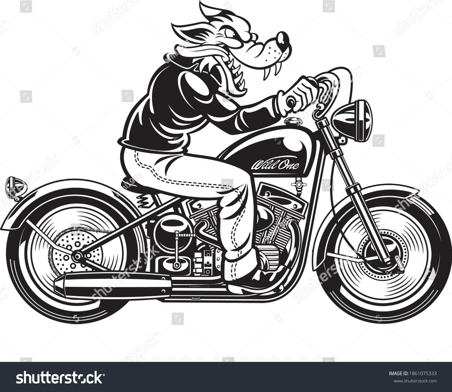 Cartoon Wolf Driving Vintage Motorcycle Stock Vector (Royalty Free ...