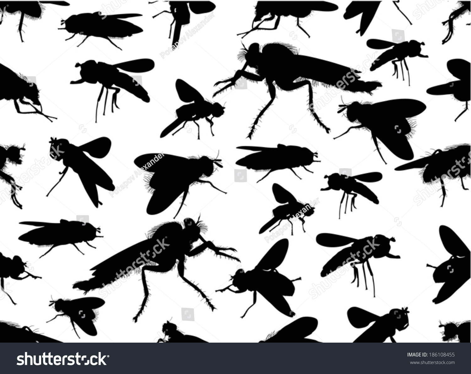 Illustration Seamless Background Fly Silhouettes Stock Vector (royalty 