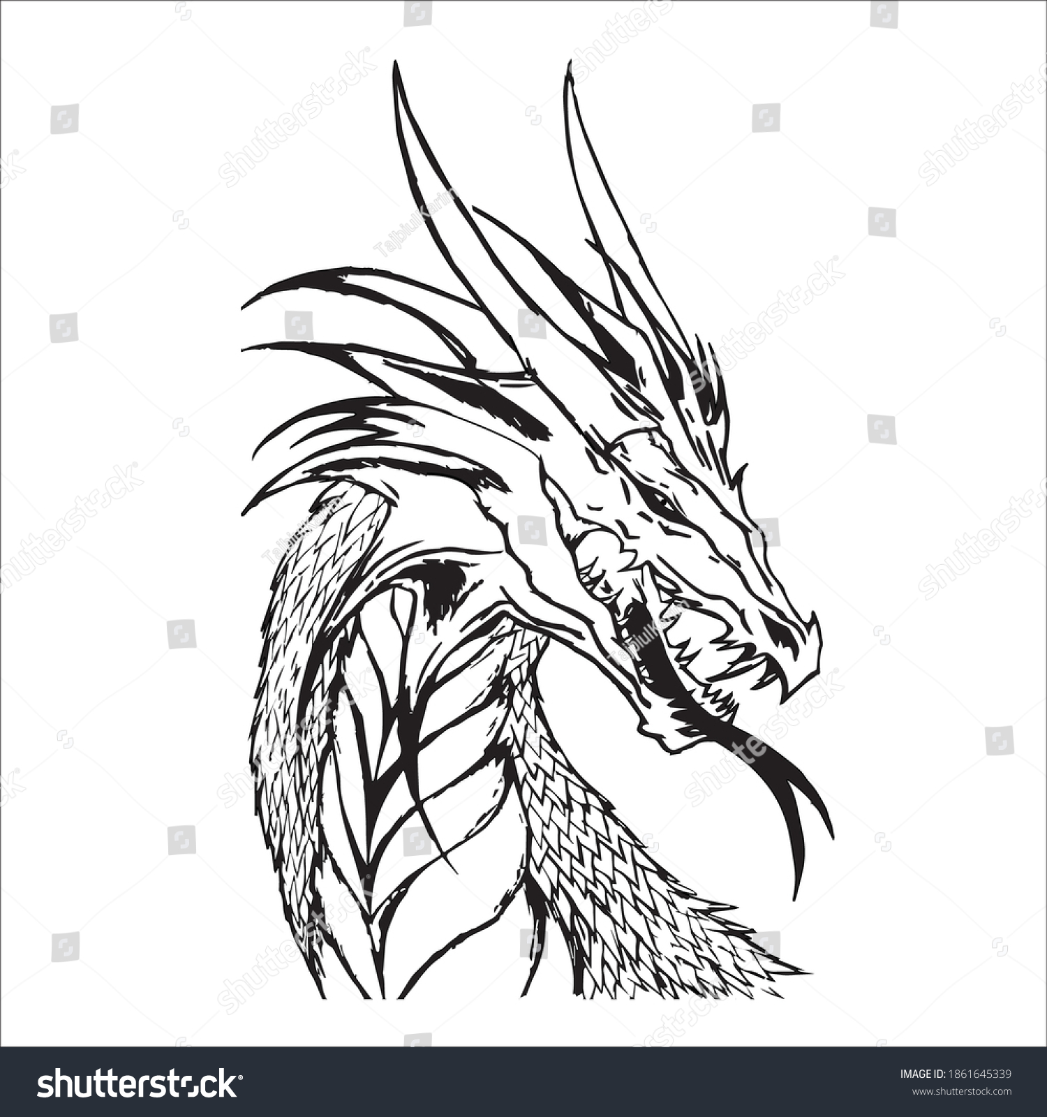 Cute Cartoon Dragon Black White Vector Stock Vector (Royalty Free ...
