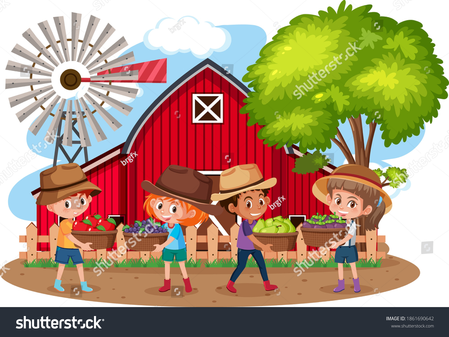 Children Farm Scene On White Background Stock Vector (Royalty Free ...