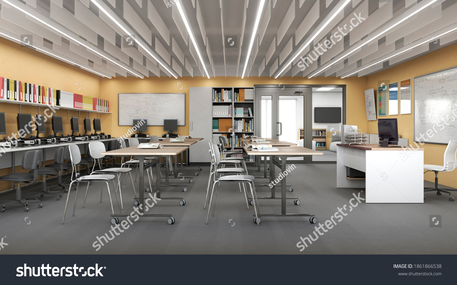 Modern Classroom High School 3d Illustration Stock Illustration