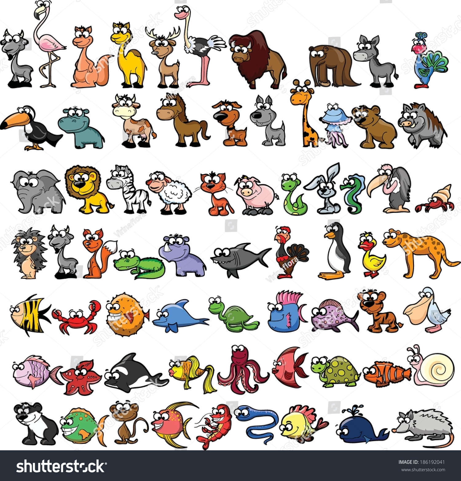 Set Cute Cartoon Animals Stock Vector (Royalty Free) 186192041 ...