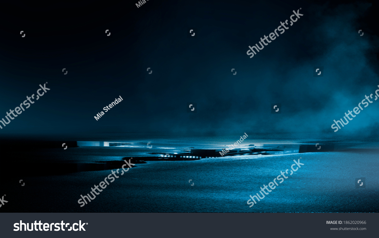 Empty Background Scene Dark Street Reflection Stock Illustration ...