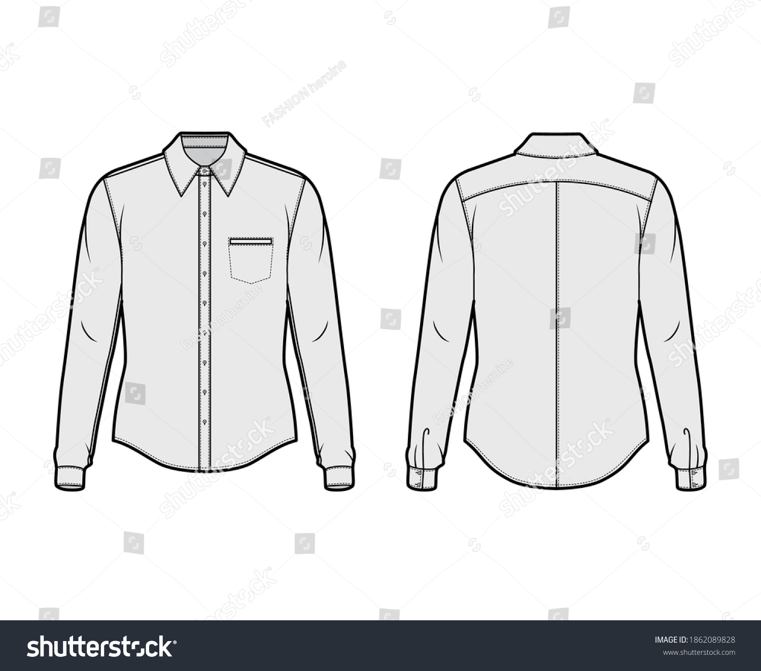 Classic Shirt Technical Fashion Illustration Long Stock Vector (Royalty ...