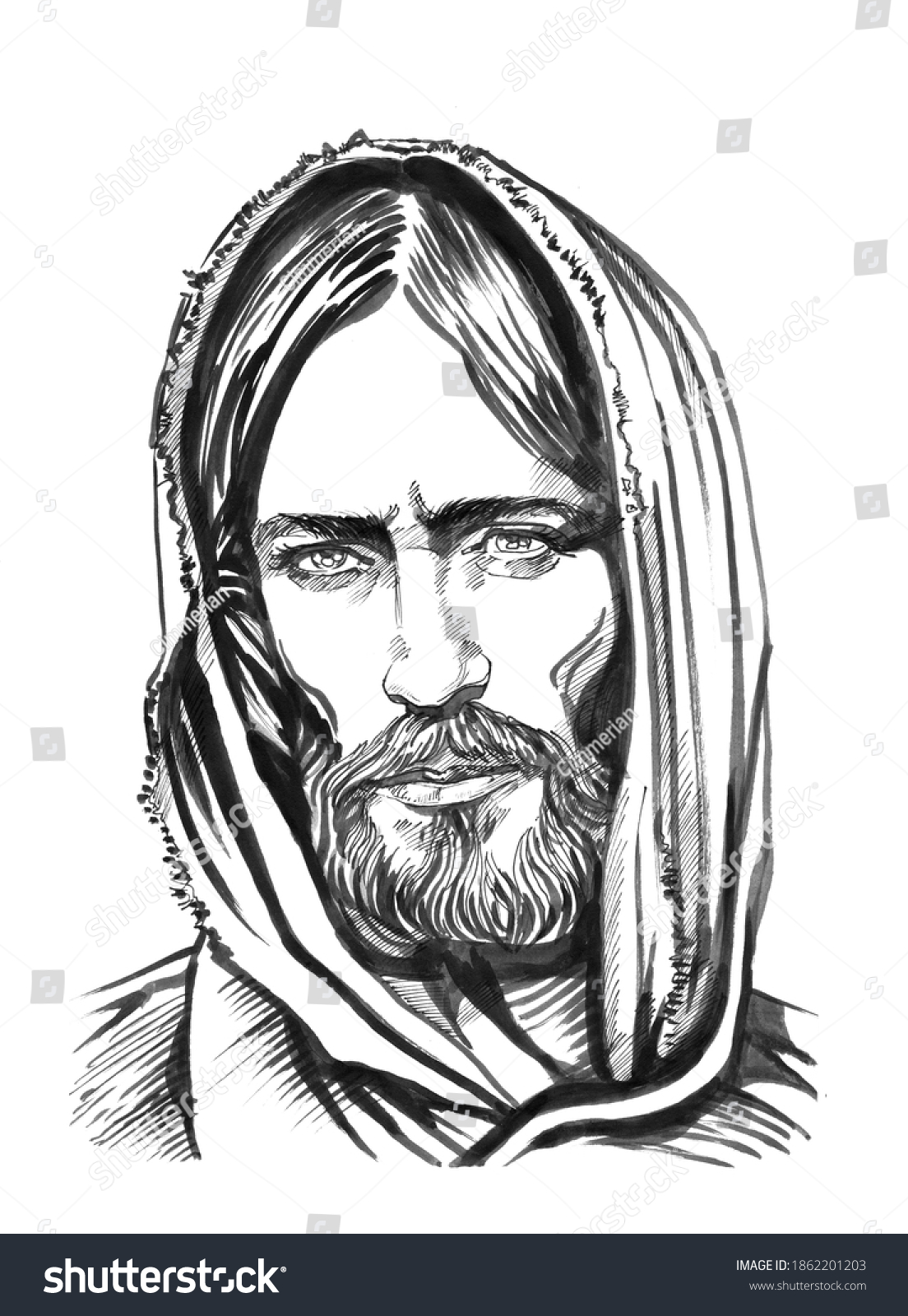 Jesus Christ Graphic Portrait Hand Drawing Stock Illustration ...