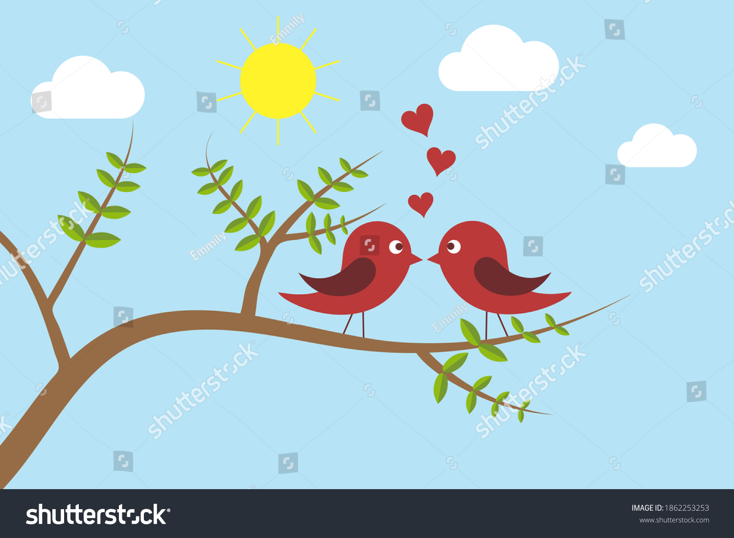 Two Cute Birds Love Kissing On Stock Vector (Royalty Free) 1862253253 ...