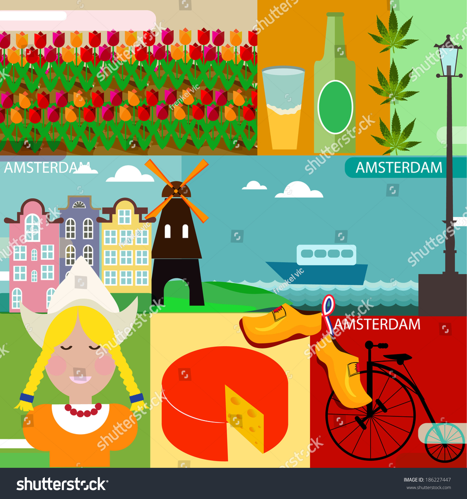 Vector Set Various Stylized Amsterdam Icons Stock Vector (Royalty Free ...