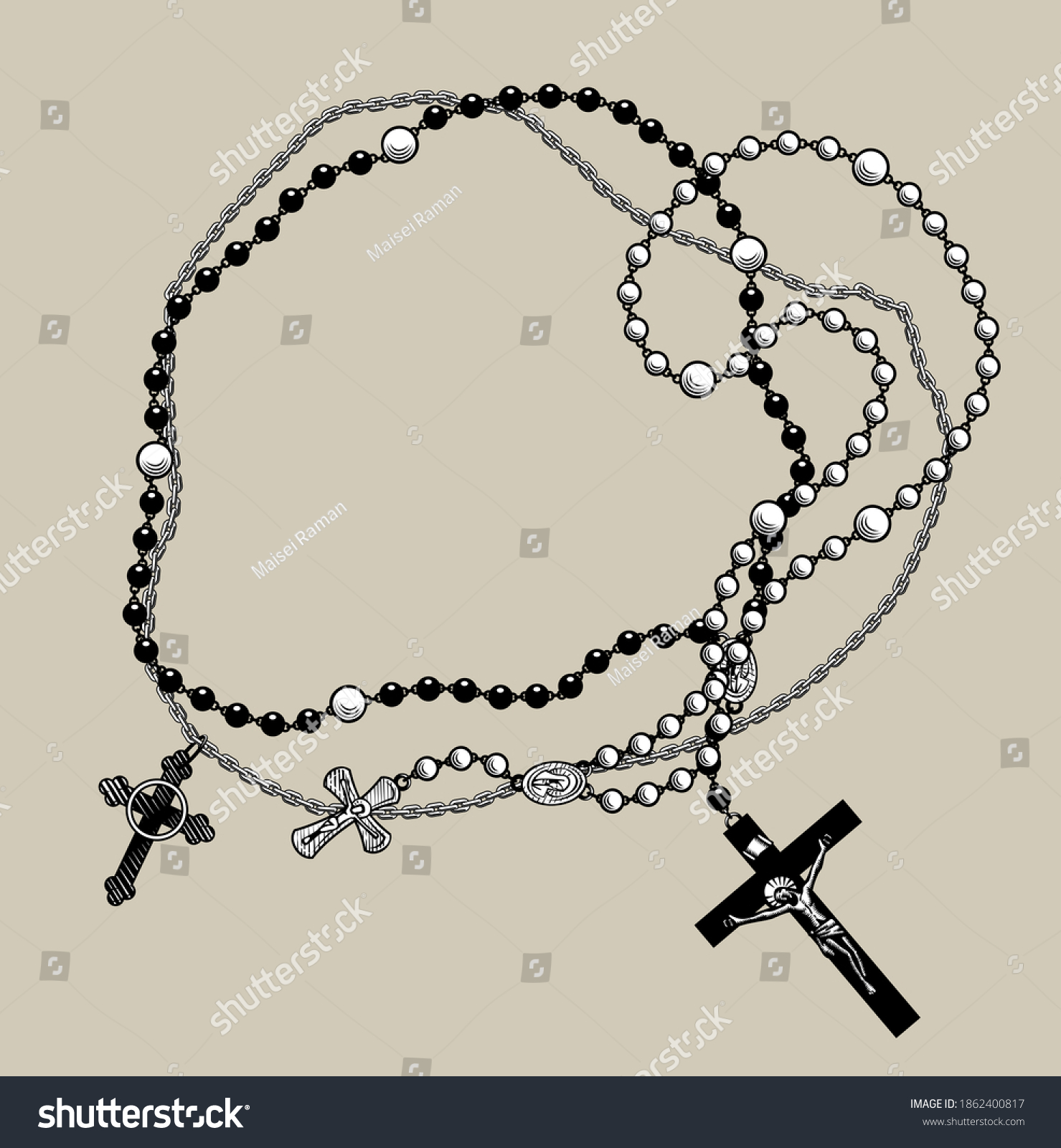 Prayer Beads Collection Crosses Crucifixion Vintage Stock Illustration ...