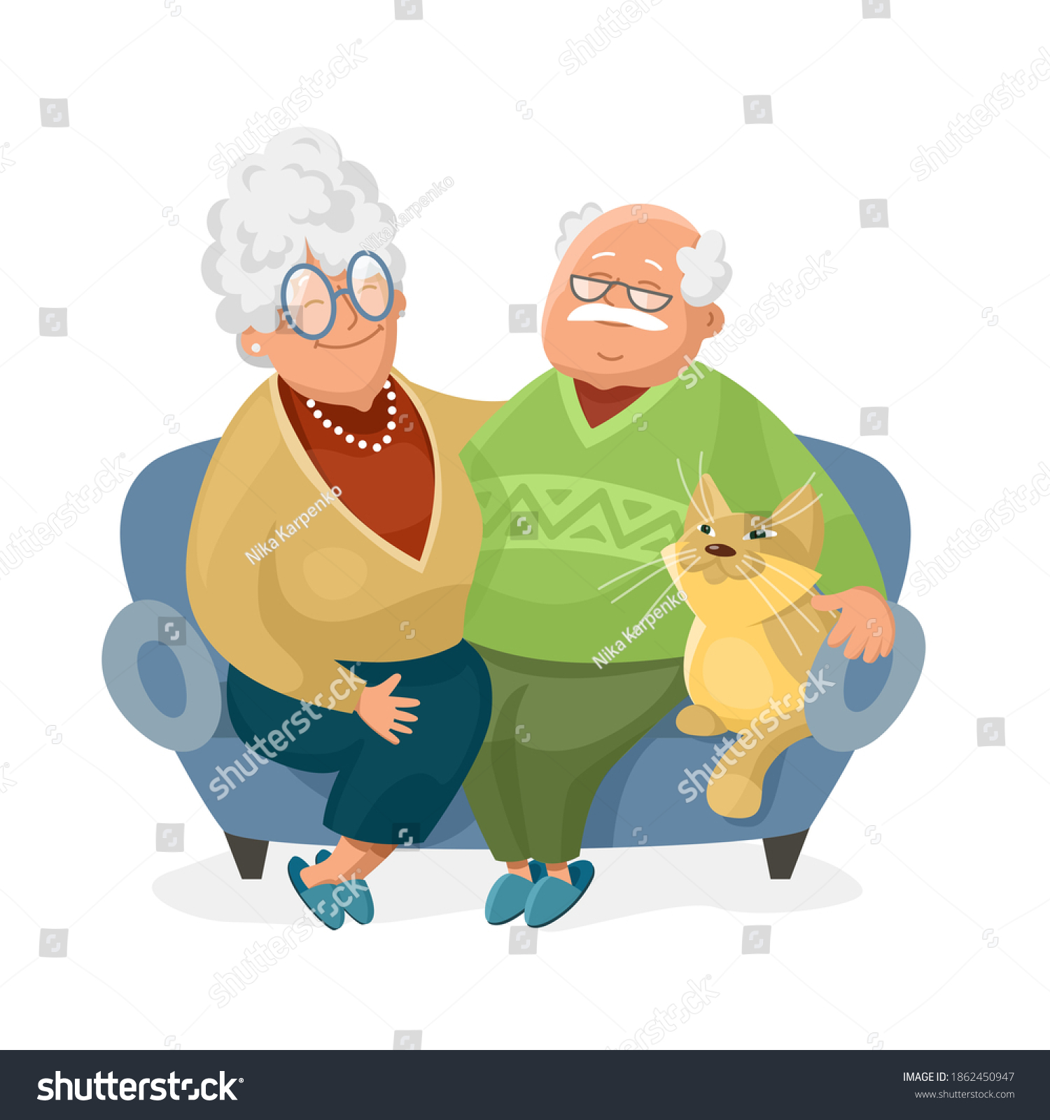 Lovely Grandma Grandpa Sitting On Couch Stock Vector Royalty Free 1862450947 Shutterstock