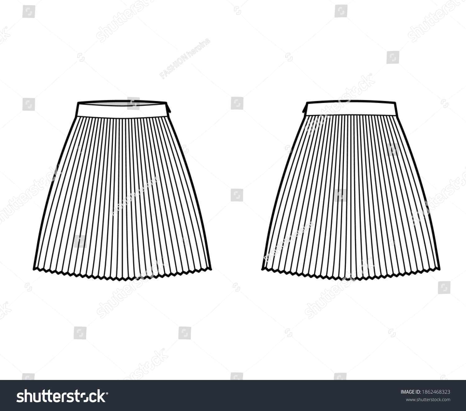 Skirt Sunray Pleat Technical Fashion Illustration Stock Vector (Royalty ...