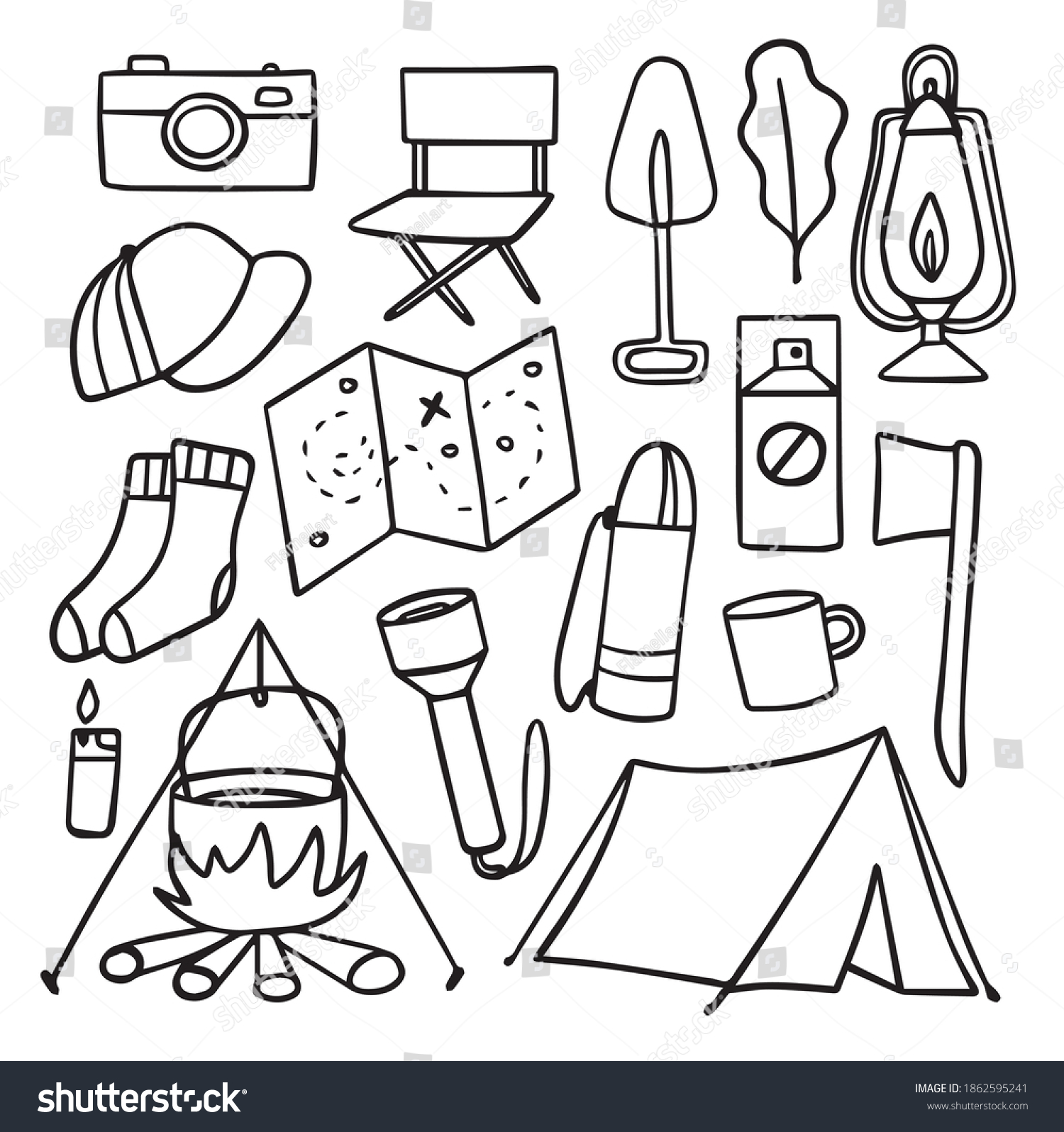 Hand Drawn Vector Camping Clip Art Stock Vector (Royalty Free ...