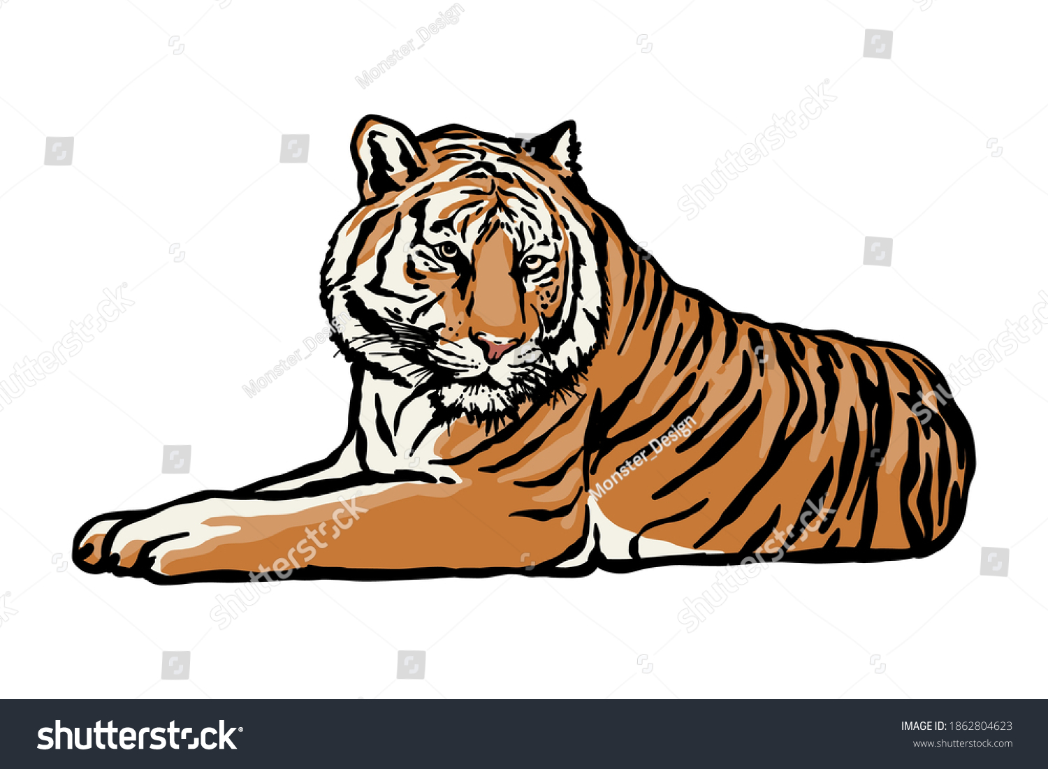 Tiger Lying Down Vector Illustration Hand Stock Vector (Royalty Free