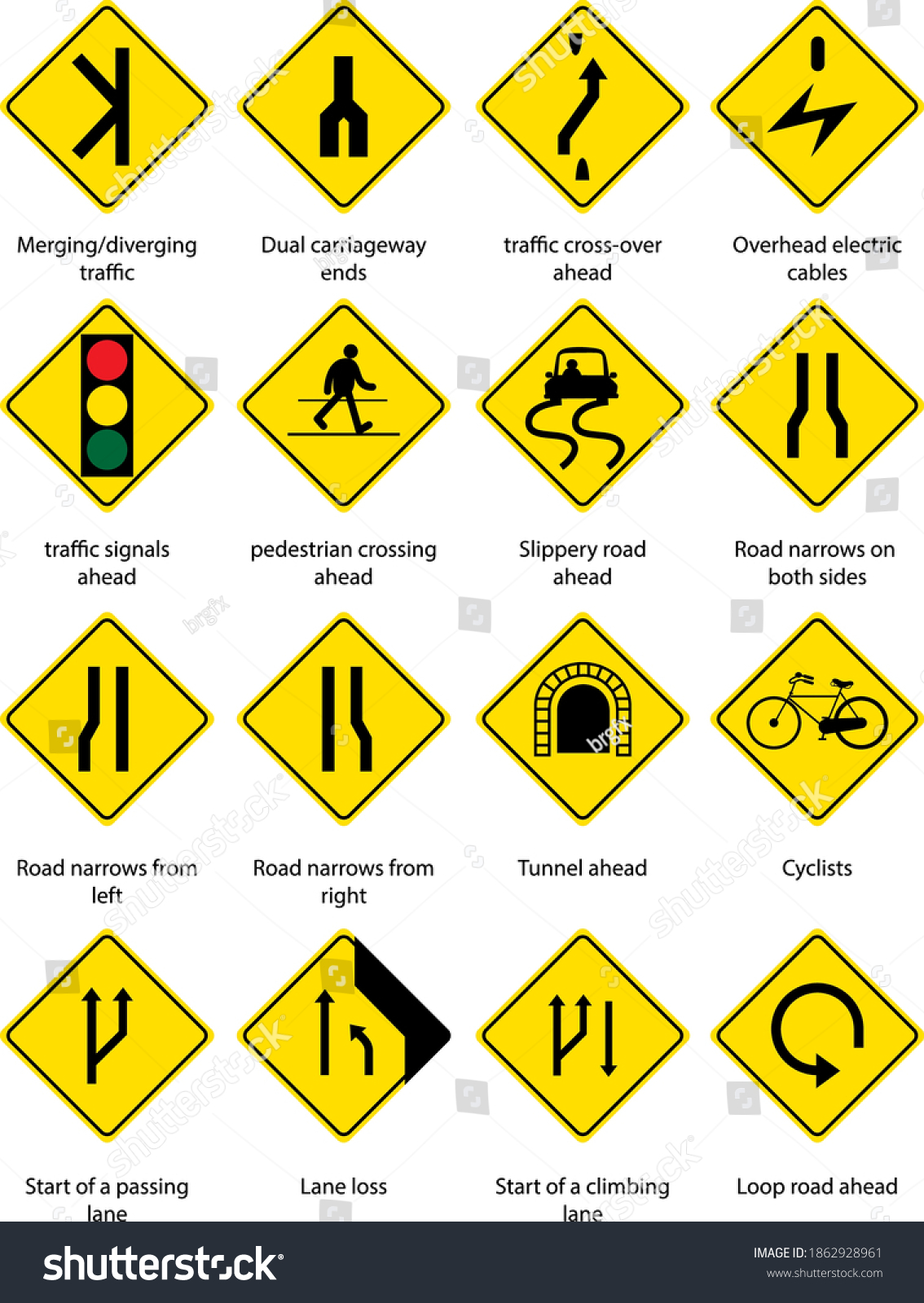 Set Yellow Traffic Warning Sign On Stock Vector (Royalty Free ...