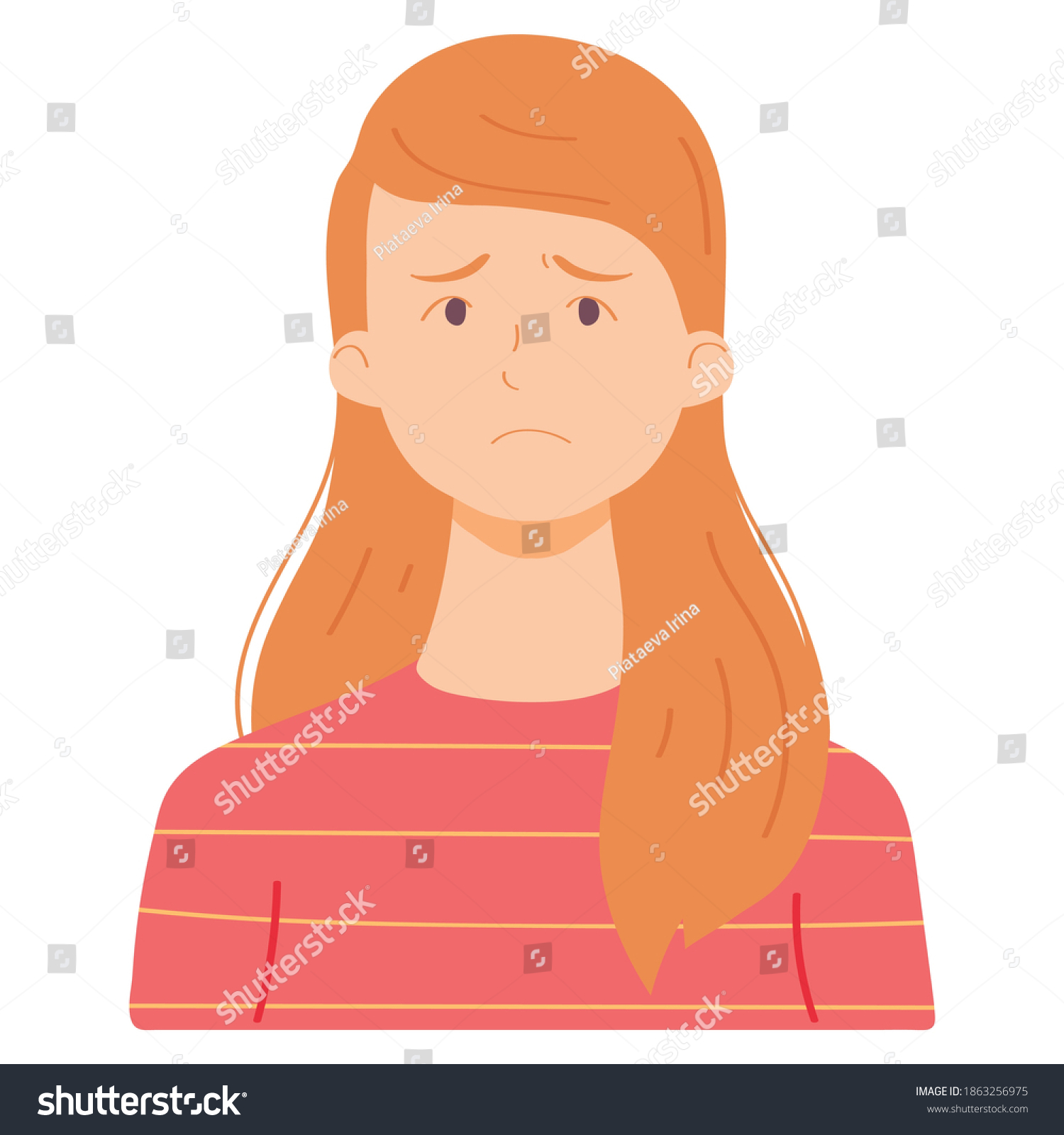 Sad Girl Avatar Female Emotions Flat Stock Vector (Royalty Free ...