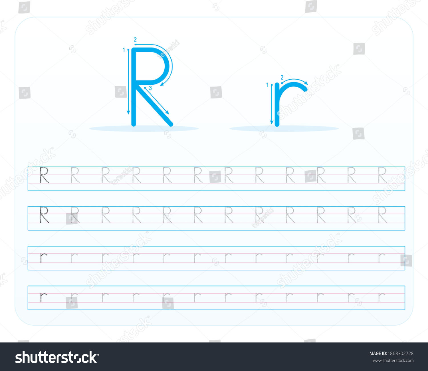 Writing Practice Letter R Printable Kindergarten Stock Vector (Royalty ...