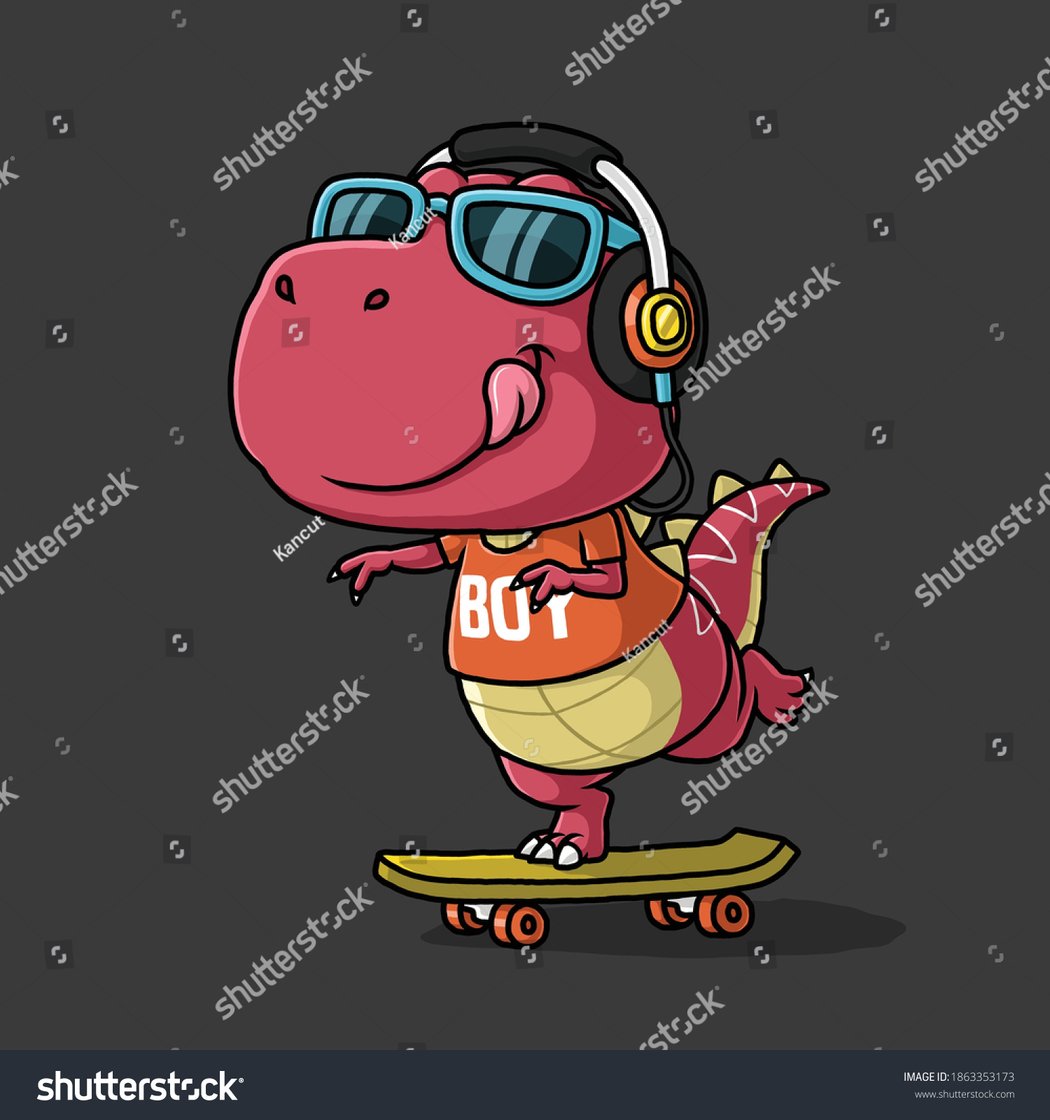 Cool Dinosaur Playing Skateboard Tshirt Design Stock Vector (Royalty ...