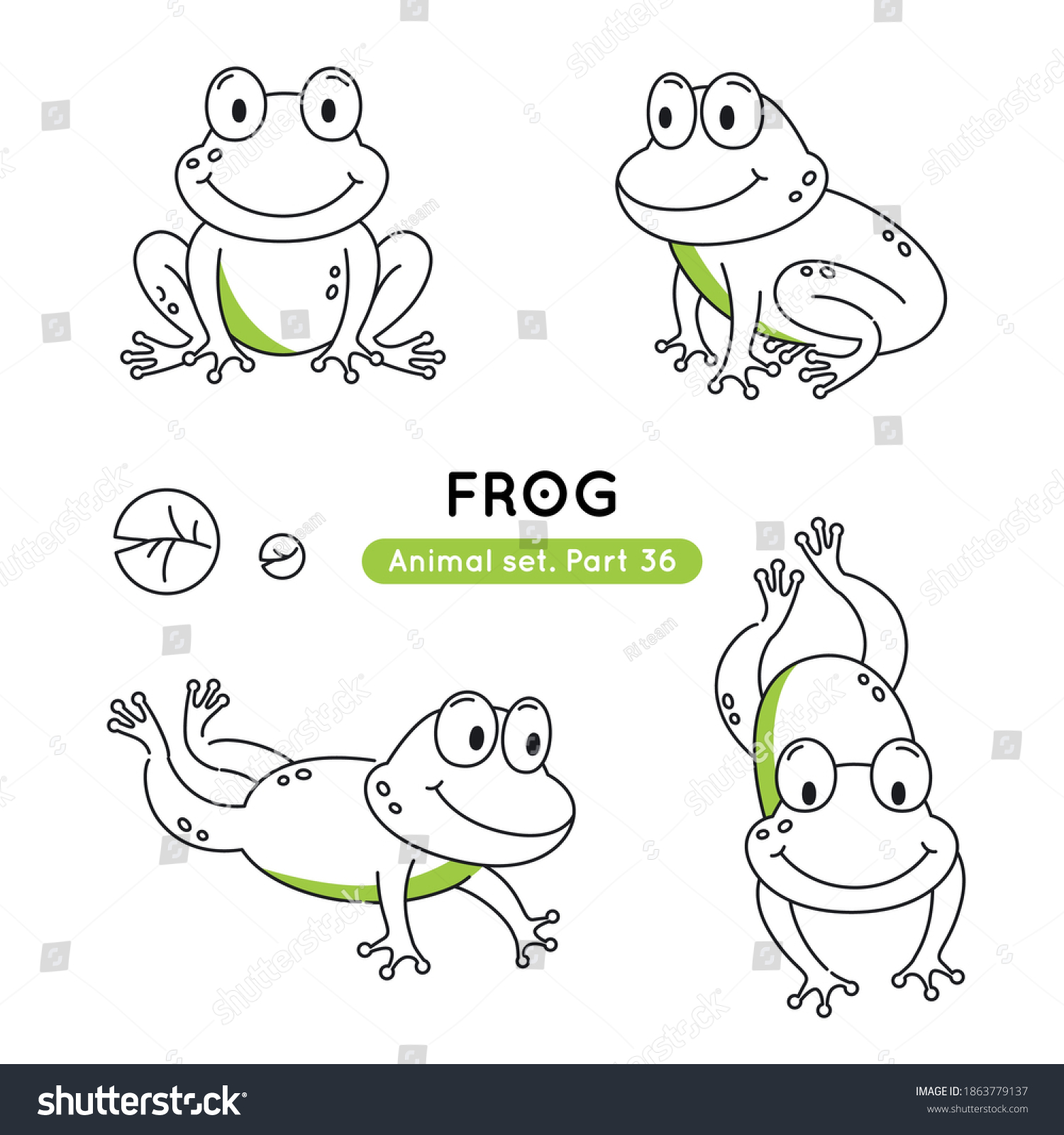 Set Doodle Frogs Different Poses Collection Stock Vector (Royalty Free ...