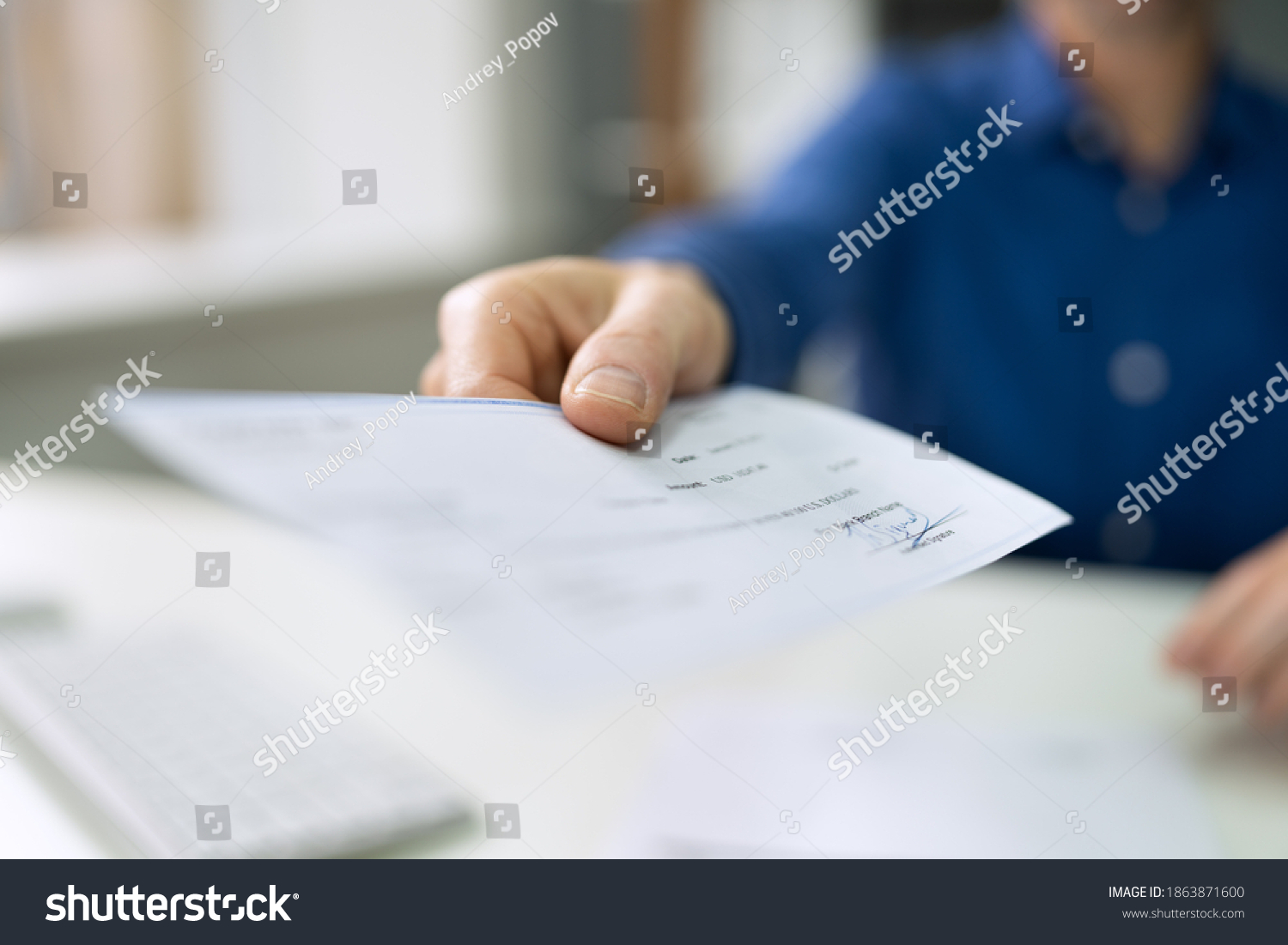 Handing Employee Payroll Cheque Security Check Stock Photo 1863871600 | Shutterstock