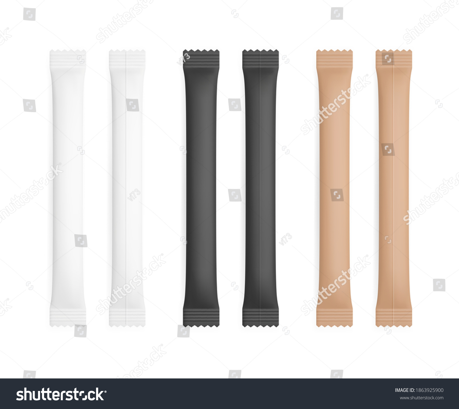 Realistic White Black Brown Paper Sachet Stock Vector (Royalty Free ...