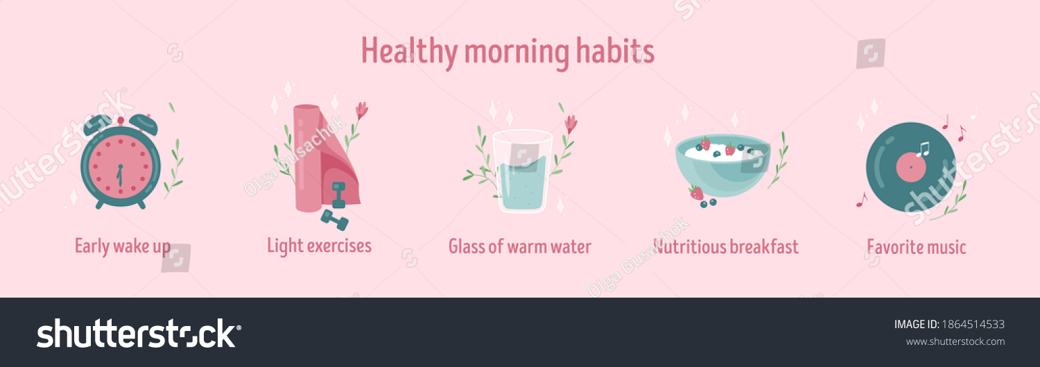 Healthy Morning Habits Icon Collection Daily Stock Vector (Royalty Free ...