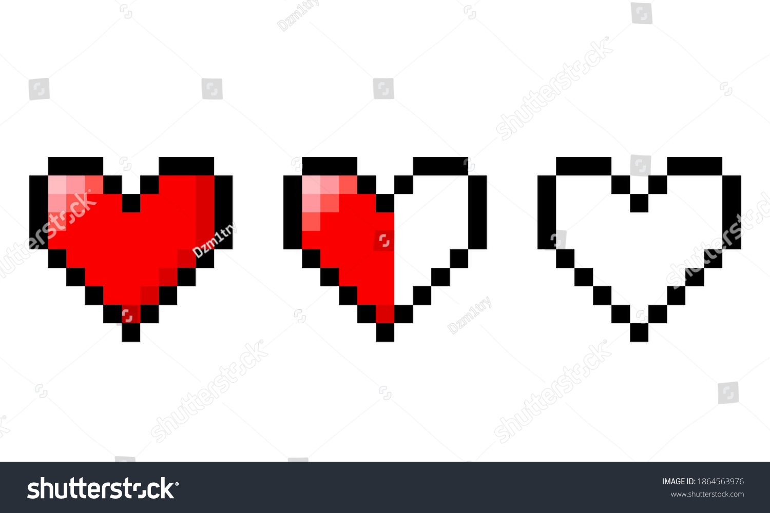 Three Pixel Hearts Icon Clipart Image Stock Vector (Royalty Free ...