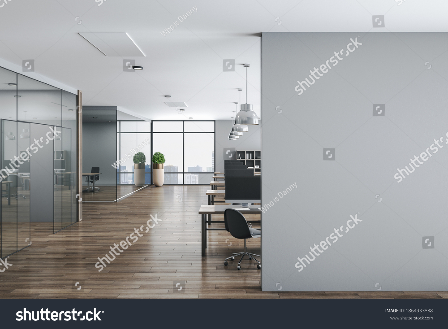 Modern Office Interior Hall Computers On Stock Illustration 1864933888 